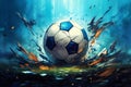 Forceful Soccer ball explosion. Generate Ai Royalty Free Stock Photo