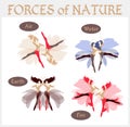 Forces of nature, depicted in the form of dancing girls. Four elements: fire, air, earth and water. Great collection in vector