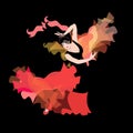 Forces of nature. The element of fire in the image of a girl dancing flamenco with a shawl that looks like a bird flying up