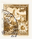 Forchtenstein Stronghold and Silver Thistle Flower on German Reich Postage