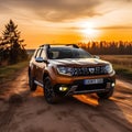 the 2020 ford explorer driving down a dirt road Royalty Free Stock Photo