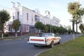 Ford Gran Torino in Sovetskaya street of Serpukhov. Summer sunset view of back.