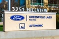 Ford Greenfield Labs and Autonomic sign at research institute campus of Ford Motor Company in Silicon Valley