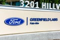 Ford Greenfield Labs sign at research institute campus of Ford Motor Company in Silicon Valley