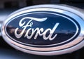 Ford logo on the bumper of the new car