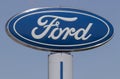 Ford Motor Company logo. Ford manufactures the Mustang, Escape, Explorer and the best selling F-150 and F-Series trucks