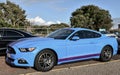 Ford Mustang in sky blue,Sixth generation Ford mustang in sky blue with low purple stripe. Extremely well cared for vehicle