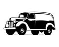 1941 ford panel truck silhouette. view from side isolated white background.