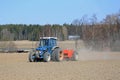 Ford 6610 Tractor and Seeder on Field Royalty Free Stock Photo