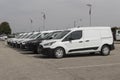 Ford Transit Connect display at a dealership. Ford offers the Transit Connect in XL and XLT Cargo Vans and XLT Passenger Wagon