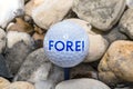 A golf ball with the word Fore