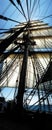 Fore-mast with full set of sails shot from the deck of the 4-mast tall ship Royalty Free Stock Photo