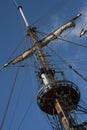 Fore topmast with spreader of sailing ship frigate