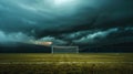 A Foreboding Soccer Field Under a Menacing Sky Dramatic Clouds Gather Above an Empty Playing Field Royalty Free Stock Photo