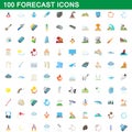 100 forecast icons set, cartoon style Royalty Free Stock Photo