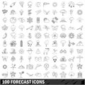 100 forecast icons set, outline style Royalty Free Stock Photo