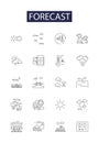 Forecast line vector icons and signs. Anticipate, Foretell, Foresee, Presage, Forecast, Foreshadows, Conjecture Royalty Free Stock Photo