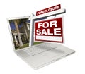 Foreclosure Home for Sale Real Estate Sign Laptop Royalty Free Stock Photo