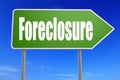 Foreclosure word with green road sign Royalty Free Stock Photo
