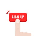 Forefinger press on sign up button