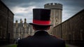 back of palace guard with castle in background