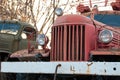 fire truck foreground, retro car Royalty Free Stock Photo