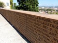 Lettering wall of the Italian Constitution with behind the panorama of Rome in Italy.