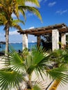 Rustic open air beach shelter structure on tropical island in the Caribbean