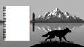 Foreground a silhouetted wolf Canis lupus is depicted walking on a Royalty Free Stock Photo