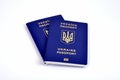 Foreign biometric passport of Ukraine on white background. Ukra