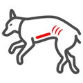 Foreign body in dog stomach line icon, Diseases of pets concept, pet with gastritis sign on white background, stomach