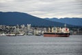 A foreign bulk carrier sits in the port in Vancouver, Canada Royalty Free Stock Photo