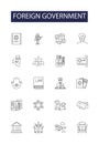 Foreign government line vector icons and signs. Government, International, Diplomacy, Foreigner, Sovereignty, Politics