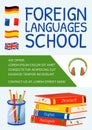 Foreign languages school poster flat vector template Royalty Free Stock Photo