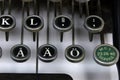 Foreign letters on an old typewriter Royalty Free Stock Photo