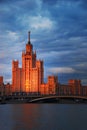 Foreign Ministry, Moscow, Russia, sunset over river, evening cit