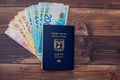 Foreign passport on a wooden table Royalty Free Stock Photo