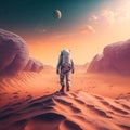 Astronaut deserted on a deserted planet. Ai generated.