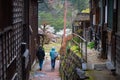 foreign tourist couple visit Tsumago juku, Kiso valley