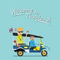 Foreign tourist take tuk tuk for sightseeing attraction around Bangkok, Thailand. tuk tuk is a local taxi vehicle with three wheel Royalty Free Stock Photo