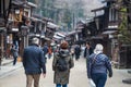 Foreign tourist walk to Narai-juku preserved town, Kiso valley