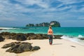 Foreign woman on beach of bamboo island, Krabi Royalty Free Stock Photo