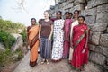 Foreign woman with Indian women in Mamallapuram