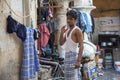 Foreign workers in the yard of their apartments on Fridays in their free time. Doha,Qatar. Royalty Free Stock Photo