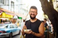 Foreigner eating street food in China Royalty Free Stock Photo