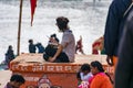 A foreigner taking sunbath on Varanasi ghaat