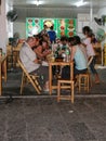 The foreigners in the restaurant in guilin, china