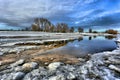 Forelands of the Waal river in Gelderland on a cold winter day in the Netherlands