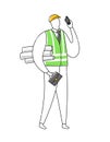 Foreman builder architect engineer character vector illustration isolated on white. Line outline Flat design style