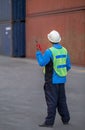 Foreman control forklift handling Royalty Free Stock Photo